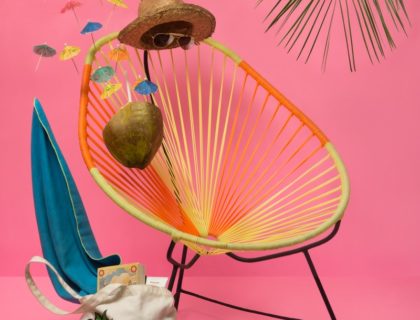 blue flip-flop beside chair
